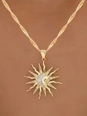 DESIGNER Sun & Moon Gold/Clear Zircon Stones Diamond Cut Twisted Chain Necklace